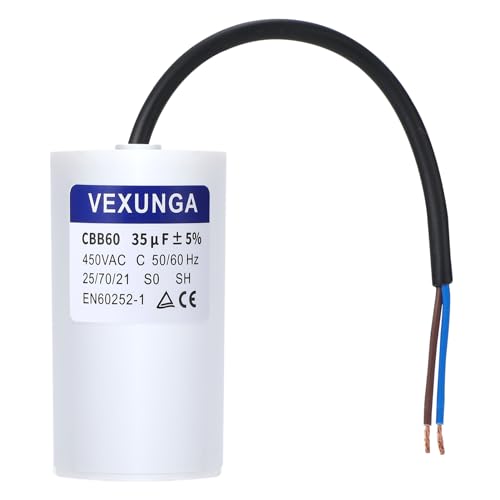 VEXUNGA Kondensator 35uF 450V Anlaufkondensator 35µF AC Motorkondensator CBB60 SH 35 MFD 450VAC Kondensatoren 50x92MM 50/60Hz mit Kabel