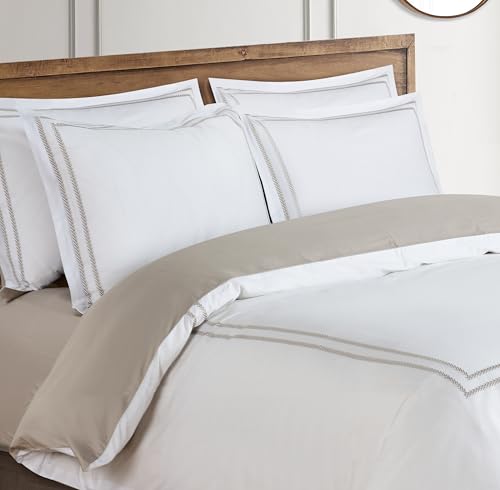 Majestic Giftware Madison Linen 6 Pcs King Size Bedding Set (BL55-K) | Riviera - Taupe 400 TC Cotton Sateen Durable & Washable | 1 Fitted Sheet, 1 Duvet, 4 Pillowcases - Noble Collection