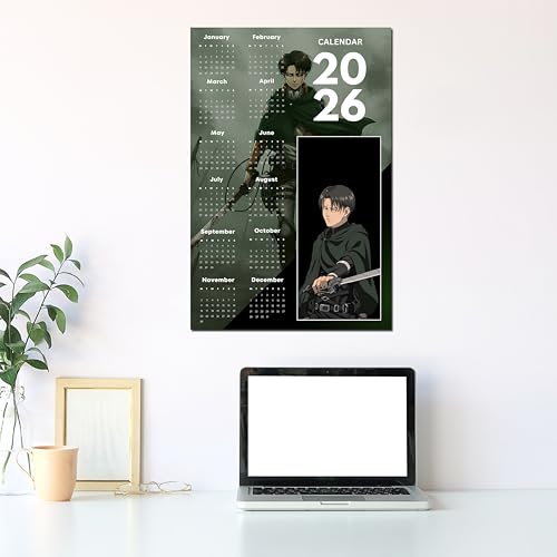 Image of 2026 Anime Calendar - Levi Ackerman from Attack on Titan | 12 inch x 18 inch size | Wall Decoration Aesthetic Calendars