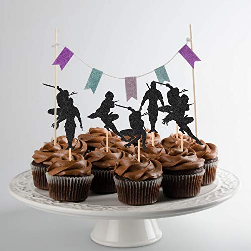 Donoter 48 Pieces Ninja Cupcake Toppers for Kids Ninja Themed Birthday Party Cake Decorations