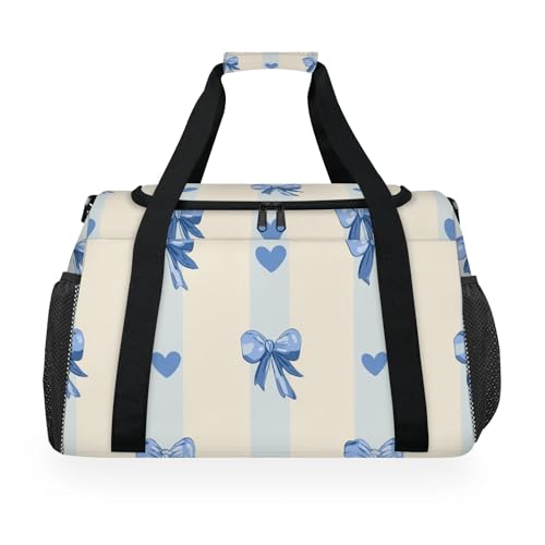 Bow Love Blue Travel Duffel Bag Weekender Overnight Bags for Women Men Foldable Waterproof Tote Bag with Trolley Sleeve