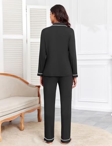 Image of Veseacky Women's Ribbed Knit Pajamas Set 2 Piece Warm Soft Loungewear Sleepwear Pjs S-XXL