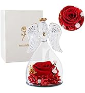 DASIAUTOEM Geschenke Mama Ewige Rose mit Engel Figur, Infinity Rosen im Engel Glaskuppel, Handgef...