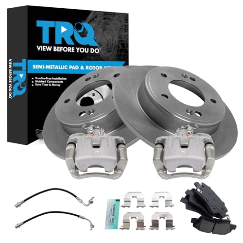 Image of TRQ Rear Brake Pad and Rotor Set Semi Metallic Rotors Calipers Compatible with 2014-2016 Kia Soul