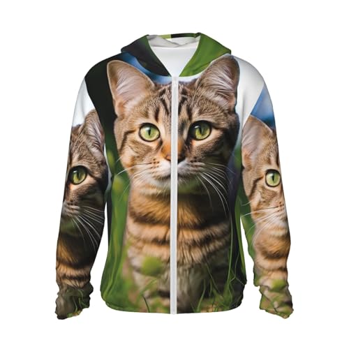 Women's UPF 50+ Sun Protection Hoodie A tabby cat on the grass Sun Shirt Long Sleeve Fishing Shirts for Men Jacket