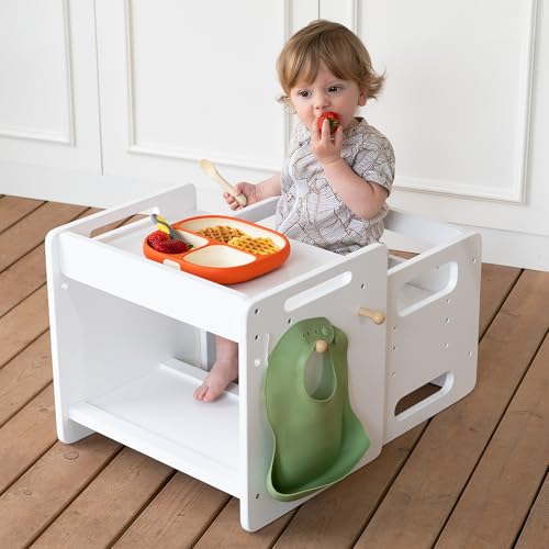 bpmfkid Montessori Weaning Table and Chair Set - Adjustable Design for Toddlers, Ideal for Mealtime, Learning, and Play?White