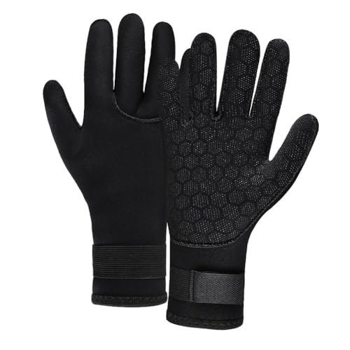 XGOPTS 3mm Diving Neoprene Water Gloves Thermal Anti-Slip Scuba Wetsuit Gloves High Stretch Diving Gloves Adjustable Waist Strap for Women Men Snorkeling Surfing Kayaking Rafting Spearfishing Sailing