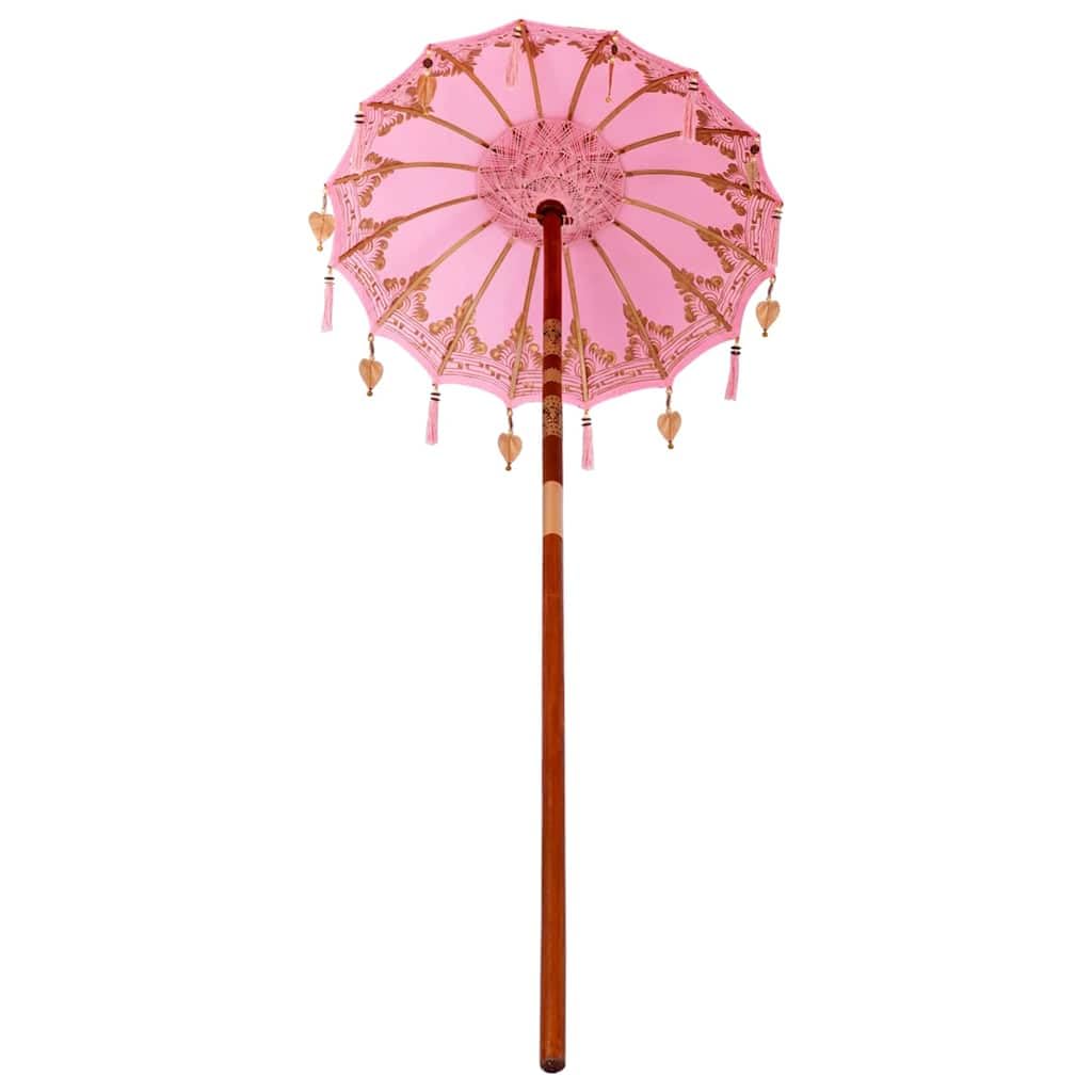 Balijski parasol przeciwsłoneczny, kremowy, z bawełny i bambusa, duży parasol ogrodowy z ręcznie rzeźbionym drewnianym kijkiem, idealny na taras, balkon, do użytku na zewnątrz, do cienia i na
