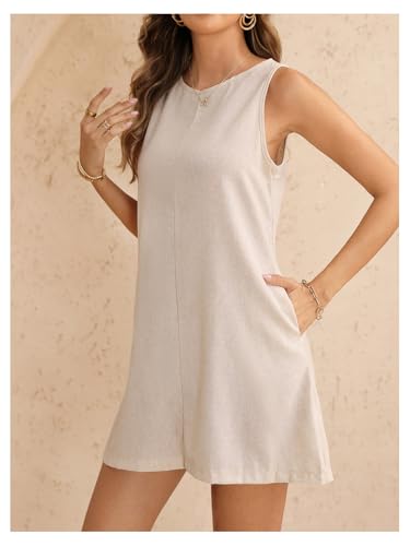 Women's Summer Sleeveless Mini Dress Casual Crew Neck Vacation Dresses with Pockets3