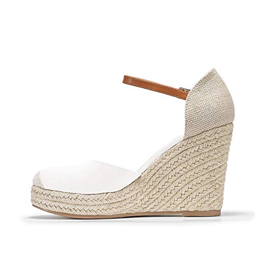 Image of FISACE Womens Summer Espadrille Heel Platform Wedge Sandals Ankle Buckle Strap Closed Toe Shoes
