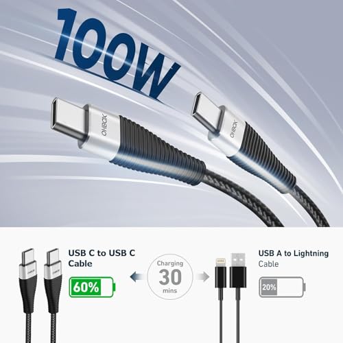 Image of USB C to USB C Cable 6FT 2Pack, 100W Type C Charger Fast Charging Cord Braided, USBC Cable for iPhone 17 Pro Max 16 15 Series, iPad, Samsung Galaxy, Google Pixel, Moto, TCL, LG Phones