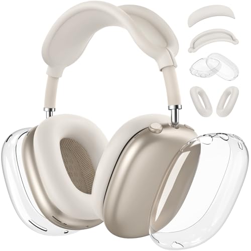 4 en 1: kit de protección para AirPods Max, funda transparente de TPU + funda de silicona + fundas para la diadema, accesorios de silicona transparente para Apple AirPods Max USB-C (2024/2020), piedra