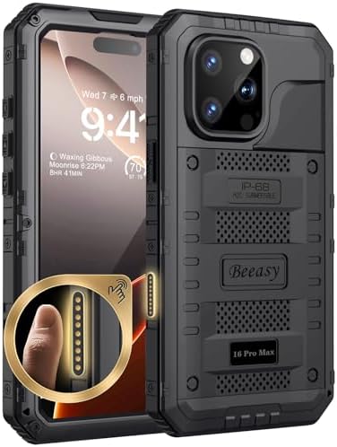 Beeasy für iPhone 16 Pro Max Wasserdicht Metall Hülle, Outdoor Panzerhülle Stoßfest Staubdicht Schutzhülle mit Displayschutz, Robust Heavy Duty Militär Handyhülle iPhone 16 Pro Max