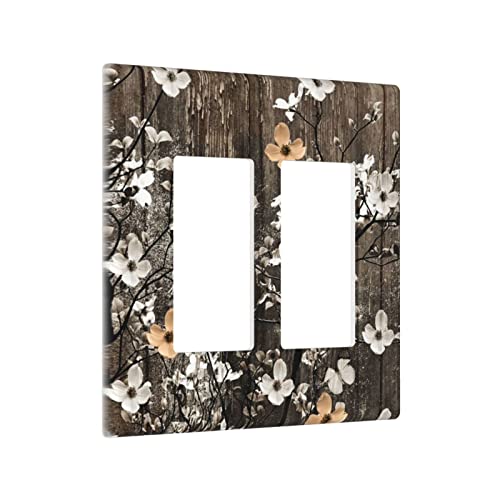 Rustic Vintage Floral Light Switch Cover Double Rocker/Decora Wall Plate Decorative 2 Gang Electrical Outlet Cover For Bedroom Kitchen Bathroom Decor Art Faceplate 4.5 X 4.6 #TOP1