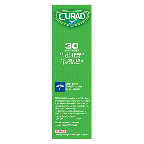 Curad Quickstop Instant Clotting Technology Flex-Fabric Bandages, Assorted Size, 30 Count #TOP3