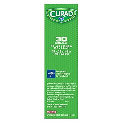 CURAD QuickStop Bleeding Control Flexible Fabric Bandages, Assorted Sizes, 30 Count