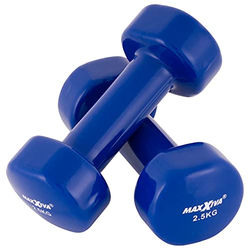 MAXXIVA Hantelset Kurzhanteln Vinyl Stahlkern Fausthanteln Gymnastikhanteln Sport Krafttraining Fitness Gewicht Farbe wählbar (blau (2 x 2,5 kg))
