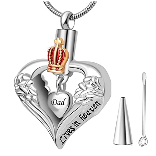 Collier D'Urne Funéraire Pour Cendres - Un Morceau De Mon Cœur Vit Au Paradis Collier D'Urne En Forme De Cœur Pendentif Souvenir Des Cendres Couronne Aile D'Ange Médaillons De Cendres De Crémat