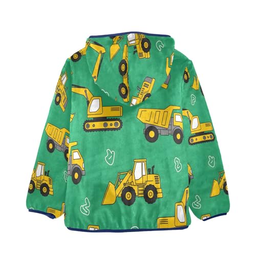 Construction Vehicles on Green Toddler Fleece Jacket Girl Boys Hooded Fleece Jacket Coat Warm Outwear Zip-up 3-10T2