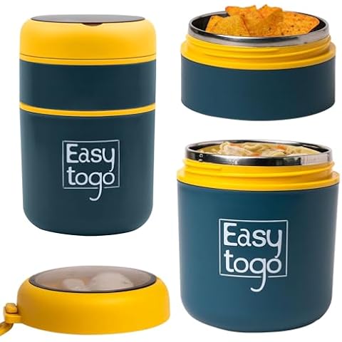 Easy Togo 700ml Stainless Steel Lunch Box with Spoon, Handle, Leak Proof Small Container for Snack, Diet & Prep Food, Stackable Stainless Steel 2 Tier Men's Lunchbox for Work, Blue Portable Lunch Box Cover