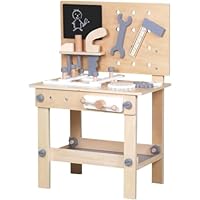 BLUEBRIT Kids Wooden Work Bench and Tools Play Set Sturdy Pretend Play Builder and Plumber Work Station with Over 25 Realistic Tools and Accessories for Creative Play, Educational Toy