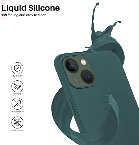Image of DIZORO Compatible with iPhone 13 Case, Liquid Silicone Case, Full Body Protective Cover, Shockproof, Slim Phone Case, Anti-Scratch Soft Microfiber Lining, (6.1 inch Forest Green)