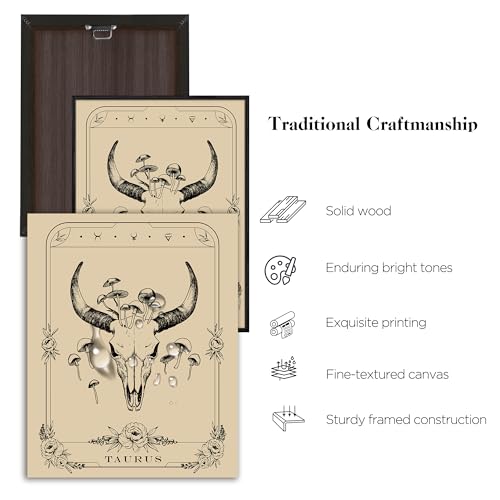 SERIMINO Witchy Framed Wall Art, Taurus Tarot Canvas Prints Paintings, Horoscope Dark Academia Home Decor Aesthetic, 16x24inch Gothic Wall Decor for Room