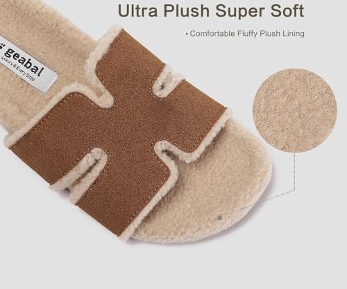 Fuzzy Slippers Women Indoor & Outdoor H Slipper Open Toe Wool Slipper Taupe Size 73