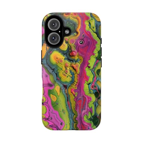 Coque iPhone 16 rigide brillante antichoc à motifs abstraits colorés jaune