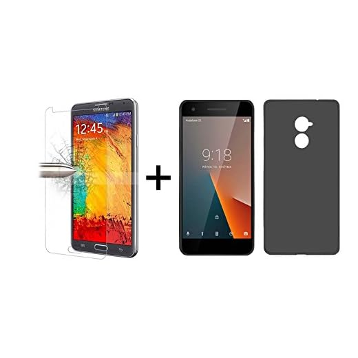 TBOC Pack: Funda de Gel TPU Negra + Protector Pantalla Vidrio Templado para Vodafone Smart V8 [5.5 Pulgadas]. Silicona Ultrafina y Flexible. Protector Resistente a Golpes Caídas y Arañazos
