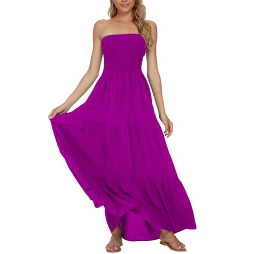 Image of Women's Summer Strapless Tube Top Maxi Dresses Off Shoulder Boho Beach Long Dress