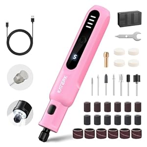 Katerk Pet Dog Nail Grinder – 5 Speed Quiet Electric Dog Nail Trimmer with 360°LED Light, 2500mAh Rechargeable, 32PCS Cordless Rotary Tool for Small Medium Large Dogs & DIY Sanding, Carving (Pink)