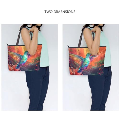 Vivid Hummingbird Tote Bag Zipper Shoulder Bag Reusable Grocery Bag Handbag - Large2