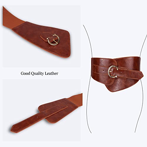 JOYMIN Women's Fashion Vintage Wide Elastic Stretch Waist Belt With Interlock Buckle Crocodile Embossed Classic Leather Belt4