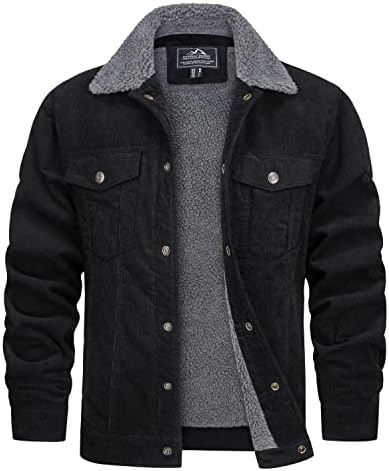 TACVASEN Herren Gefütterte Cordjacke Warme Übergangsjacke Winter Cargo Jacke mit weichem Komfortkragen