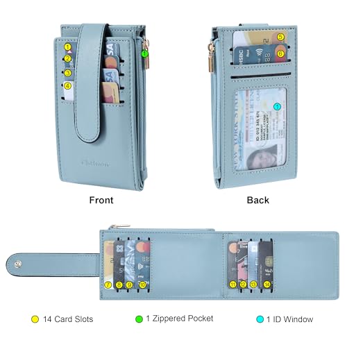 Image of Chelmon Womens Wallet Slim RFID Blocking Bifold Multi Card Case Wallet with Zipper Pocket (Blue)