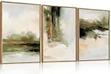 KAIRNE Green Abstract Neutral Framed Canvas Wall Art Set, Modern Watercolor Shapes Wall Decor, Minimalist Pastel Wall Painting, Brown, Gray Tan for Living Room, Bedroom, Office 16x24 Inch