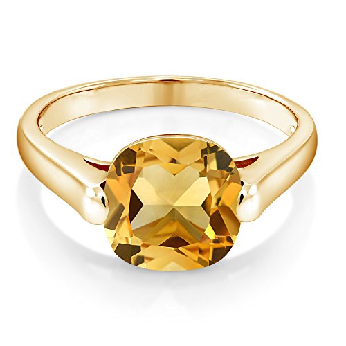 Gem Stone King 18K Yellow Gold Plated Silver Yellow Citrine Women's Ring 3.22 Ct Cushion Cut Available in (Available 5,6,7,8,9)2