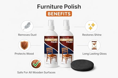 Image of All-in-One Wood Furniture Polish Spray (100ml) with Applicator Sponge | Scratch Remover, Cleaner, Shiner & Protector for Wooden Surfaces | Restores Natural Gloss Finish (Pack of 1)
