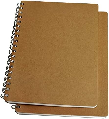 YUREE Spiral Notebook/Spiral Journal, B5 Hard Kraft Cover Spiral Notebook Lined, 2 Notebooks Per Pack, 80 Sheets (160 Pages) Each Notebook, 10" x 7.3"