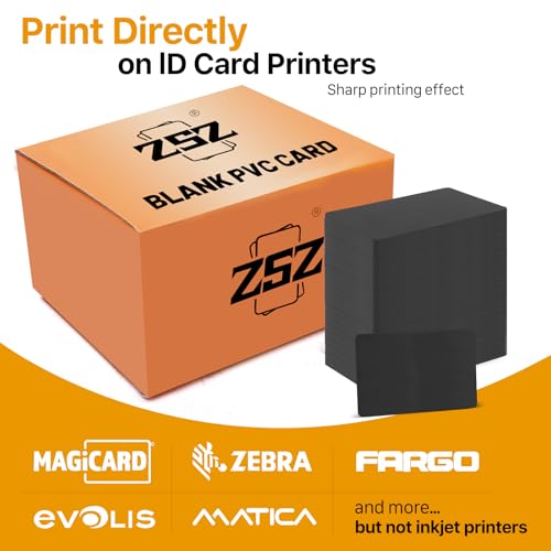 100 Pack - ZSZ Black PVC Cards, CR80 30 Mil Plastic Cards for Photo ID Badge Printers