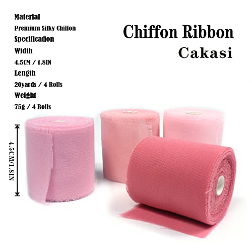 Handmade Fringe Chiffon Silk-Like Ribbon Blush Pink Tones Mixing Colors Swatches 1-3/4" X 5Yd, 4 Rolls, Cakasi Fabric Ribbons For Wedding Bouquets Invitations Backdrop Decorations Gift Wrapping #TOP1