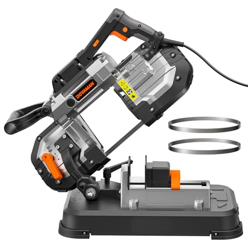 Image of DOVAMAN Portable Bandsaw, 10A 5 Inch Cutting Capacity Handheld Corded Band Saw, 6-Speed 0°- 45° Adjustable Angle Band Saws, For Woodworking For Cutting Metal, Includes 2 Saw Blades