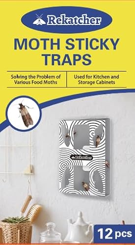 Moth Trap Food, Pack of 12, Odourless Food Moth Trap, Highly Efficient Food Moth Combat, Moth Traps with Adhesive and Privacy Protection Function