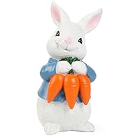 Easter Rabbit 6 inch Resin Bunny Figurine with Carrot for Home Tabletop Centerpiece Ornaments Bunny Figurines in Blue and Carrots