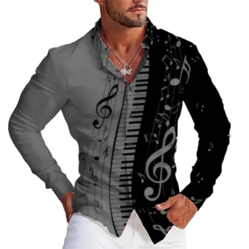 Chemise décontractée hommes motif instrument de musique col as4