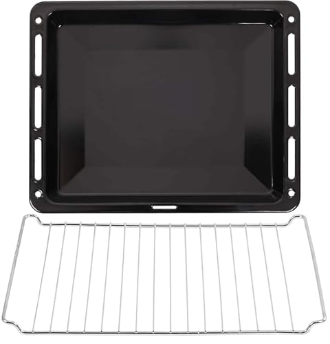 ICQN Juego de bandejas horno y rejillas horno 460 x 375 x 30 mm | Bandeja de goteo esmaltada | Parrilla de horno cromada y bandeja de horno esmaltada para horno y estufa | Rejilla 46 x 37,5 cm
