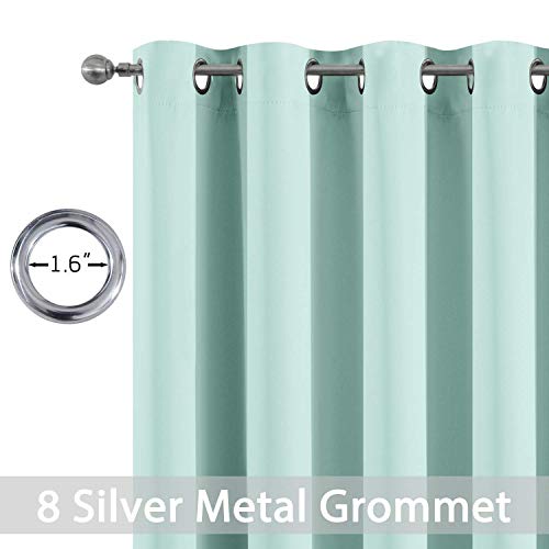 Yakamok Treatment Blackout Thermal Insulated Room Darkening Solid Grommet Curtains/Drapes for Bedroom,Bonus 2 Tie Backs Included (Aqua,52x84-inch)