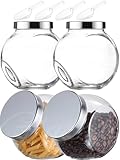 Glazeal 4pcs Glass Candy Jars 75oz with Spoons and Lid, Large Glass Cookie Jars Clear for Candy, Buffet, Coffee Holder Food Storage-Thick Glass with Airtight Metal Lids