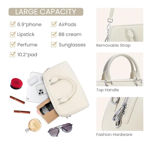 Image of HESHE Leather Crossbody Bags for Women Hobo Shoulder Bag Satchel Handbags | Genuine Leather,Removable Strap,Roomy Shoulder Bags Designer Boston Barrel Purse Ladies Daily Bag Crossbody Purse for Travel